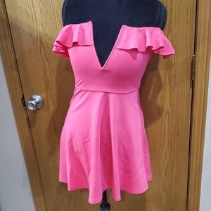 MAJORELLE Pink Off-Shoulder Deep V Ruffle Cocktail Dress